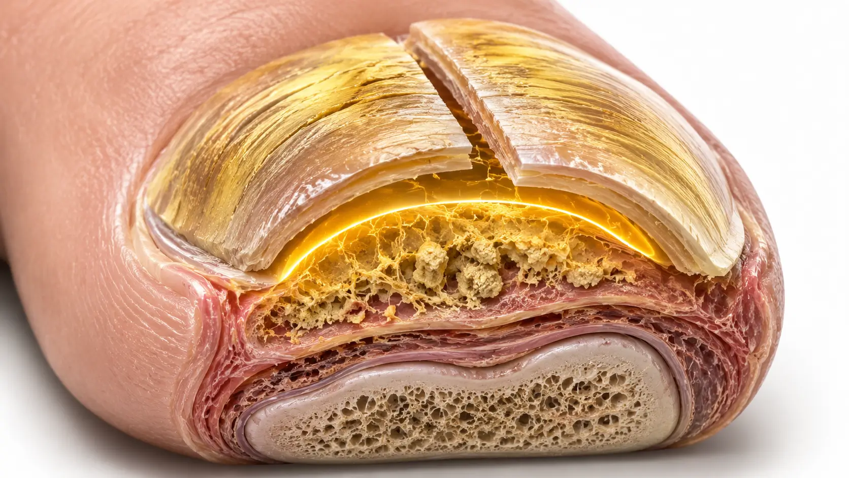 Anatomical nail cross-section showing fungus barrier